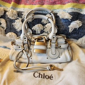 Chloe White Mini Paddington Handbag Purse Lock and Key Vintage